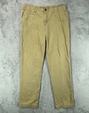 LANDS END Boys 18 Husky Khaki Pants 34W 29L School Adjustable Waist Flat Twill