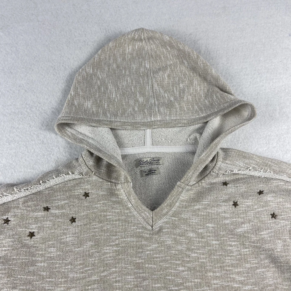 Suéter Lucky Brand meninas jovens XL bronzeado com capuz estrela cravejada bainha com franjas manga longa - Imagem 3 de 4