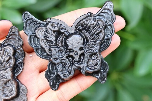 2.6" Natural Carved Silver Obsidian Butterfly Reiki Crystal Skull Decor gift 1PC - Picture 6 of 7