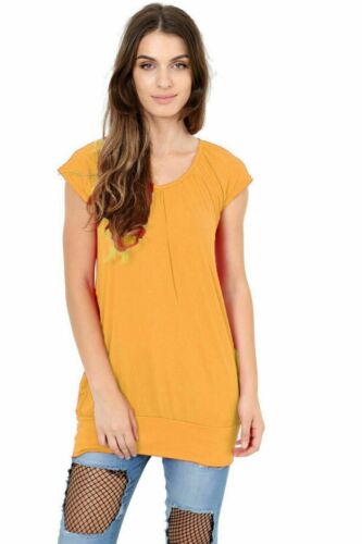 Womens Short Sleeve Summer Gathering Top Scoop Neck Pleated Front Casual T Shirt - Picture 9 of 17
