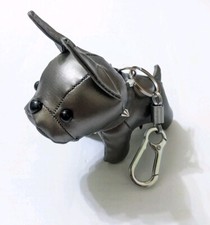 Gray Dog Bulldog Faux Leather Plush 3D Keychain Keyring Handbag Bag Purse Charm