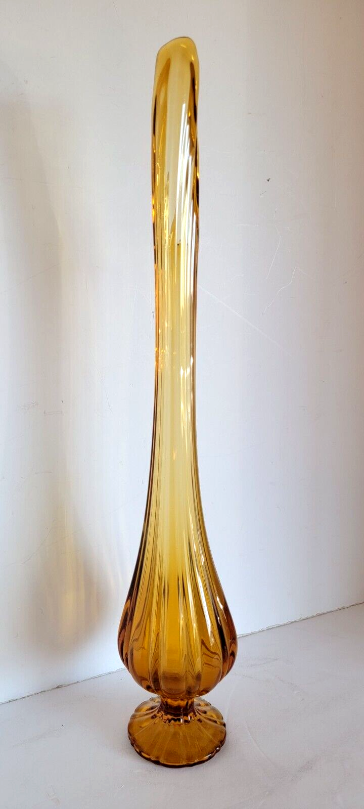Vintage MCM Swung Stretch Vase L.E. Smith Amber Glass 18.75" eBay
