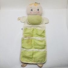 Vintage Plakie Hanging Baby Binky Caddy Organizer Nursery Green Gingham Holder