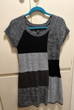 Style & Co PM Sweater Dress/Tunic Black & Gray Sequin Cap Sleeve 30” Length