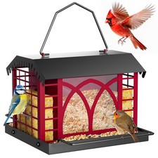Bird Feeders for Outdoors Hanging, Metal Bird Feeder with Double Suet Cage Weath