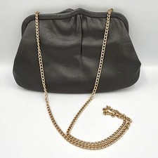 Vintage Ande Gray Leather Clutch Chain Evening Bag Purse Handbag 10" x 6"
