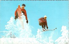 Granby, Quebec Canada  SKIING & FAST JUMP Skiers~Ski Slopes 1971 Chrome Postcard