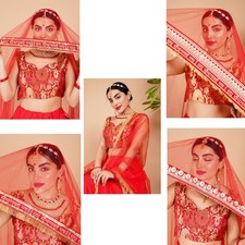 Women's Red Bridal Net Dupatta Dulhan Shadi Scarf Pakistani Indian Wedding Veil