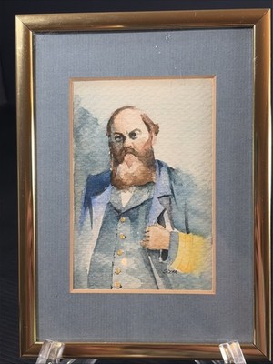 Mini Watercolor Painting  Captain Dirty Bill Porter  Essex Jane Dorr 4.5x3 
