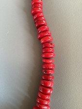 Collier Ancien Ras Du Cou En Perles De Corail Tressées Prisme - Orange, Occasion !