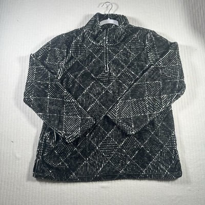 TALBOTS Black White Diamond Patterned Half Zip Pullover Fleece Sweatshirt XL NWT