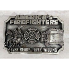 Vtg 1983 Siskiyou S27 America's Firefighters Ever Ready Metal Belt Buckle USA