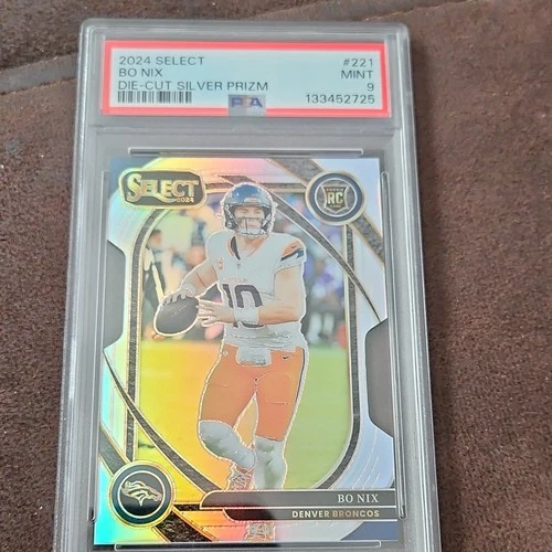 2024 Panini Select Bo Nix #221 Silver Prizm Die-Cut Rookie PSA 9