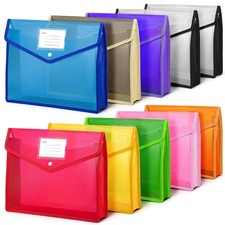 10 Pack Plastic Expanding File Folders, A4 Size Colorful File Folders Envelop...