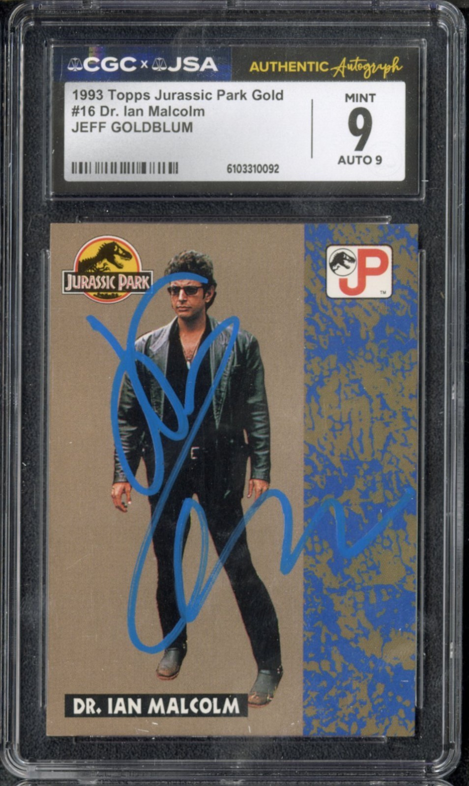 1993 Topps Jurassic Park Gold JEFF GOLDBLUM #16 Dr Ian Malcolm CGC JSA 9 AUTO 9