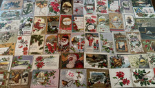 Big Lot of~60~Antique Christmas~Postcards~c.1910~4 Santa's~in sleeves~p319