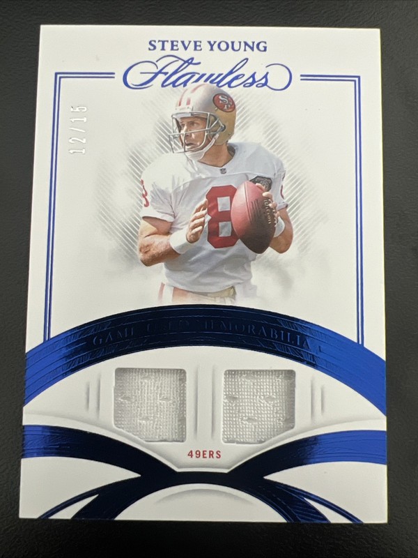 2025 Panini Flawless Steve Young Dual Patch GAME USED 12/15 Sapphire #GUM-SYG