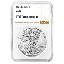 2022 $1 American Silver Eagle Ngc Ms70 Brown Label