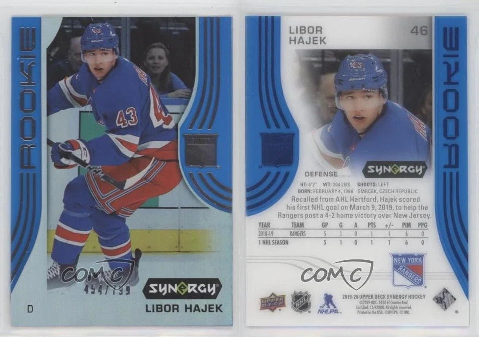 2019-20 Upper Deck Synergy Rookies Blue 454/799 Libor Hajek #46 Rookie RC - Image 3 of 3
