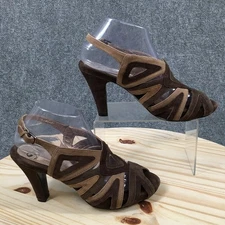 Sofft Womens 8M Brown Suede Slingback Peep Toe High Heel Sandals Cutout Design