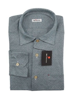 Kiton Grünes Baumwollhemd Mit Punkten - Slim - (KT118224)