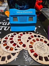 Vintage View-Master 3D Blue Viewer w/ Marvel Super Heroes Reels Iron Man, Hulk 
