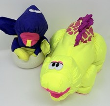 Fisher Price Stegosaurus Dino-Roar Puffalump Lot of 2 Purple Yellow