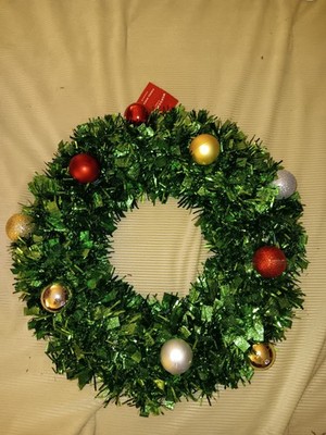 Target 16 Inch Green Tinsel & Ornament Christmas Wreath Decoration