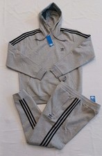 New Men's Adidas Originals Trefoil Fleece Sweatsuit Grey/Black Size Large