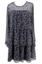 Loft Dress Womens Large Navy Floral Tiered Ruffle Long Sleeve Chiffon Lined New