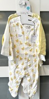 Baby Sleepsuits 3 Pack Unisex Cute Ducks Tu 0-3 Months New with Tags