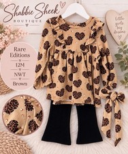 Rare Editions Baby Girl 12M Leopard Heart Ruffle Tunic Leggings Headband NWT
