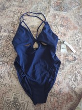 NEW ROBIN PICCONE Ava Strappy Lacefront 1-Piece Swimsuit Sz 8 Indigo 158