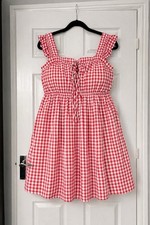 Boohoo Plus Red Gingham Tie Front Detail Skater Dress Size 26 New With Tags