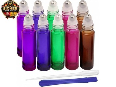 JHD Glasflaschen mit Roller, 10 ml, nachfüllbar, für ätherische Öle, Aro