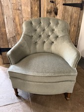Vintage Button Back Tub Chair Bedroom Chair Nursing Armchair Green