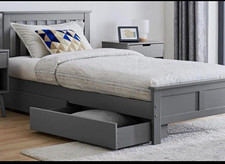 Grey Wooden Single Bed Frame with Headboard & 1 Underbed Storage Drawer