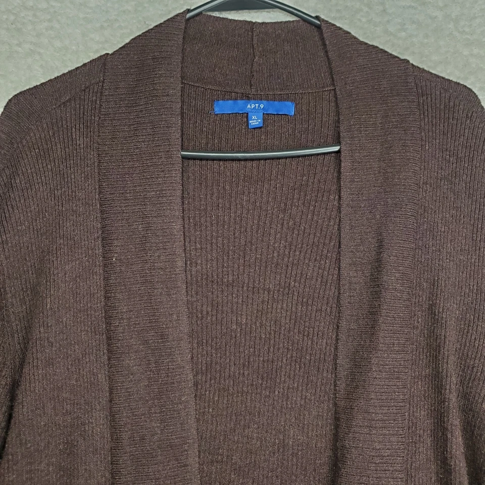 女士的巧克力棕色开衫毛衣 XL 打褶开襟摆波西米亚独立 — 第 3/4 张图片