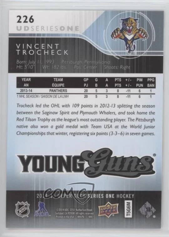 2014-15 Upper Deck Young Guns UD Exclusives /100 Vincent Trocheck #226 Rookie RC - Image 2 of 2