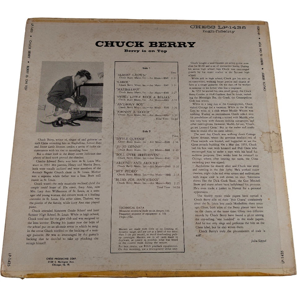 Chuck Berry - Berry Is on Top LP Mono Black Label 1959 US Chess LP-1435 G+ - Image 2 of 4