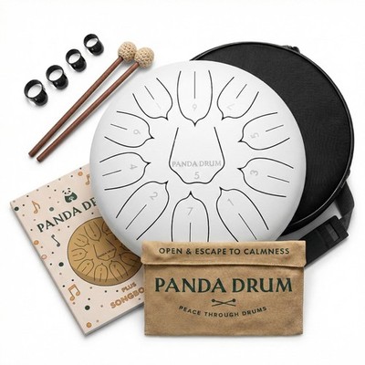 Panda Drum Plus 11~inch Steel Tongue Drum 432Hz with Bag, Mallets & Book