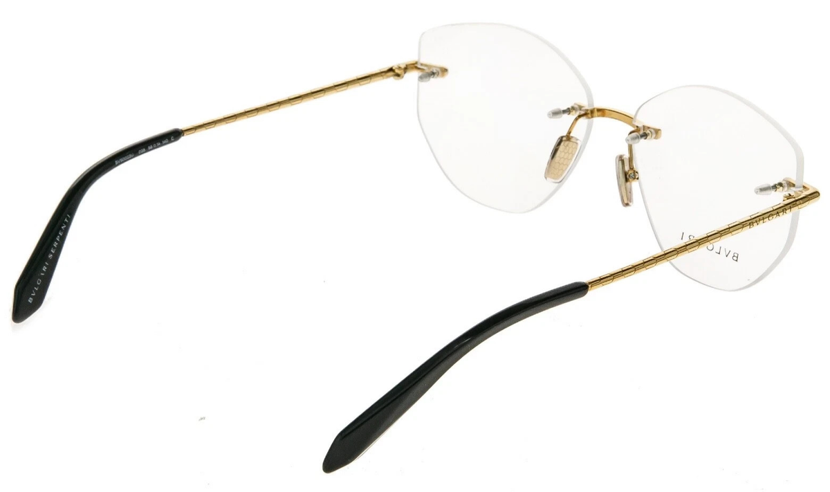Bvlgari Rimless Rectangle Sunglasses Gold Frame Yellow lens 58-15-135 Light Gold Wide Rectangle Rimless Tinted Sunglasses with  main image 3