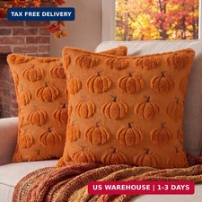 Softalker Fall Throw Pillow Covers 18x18 Set of 2 Rust Orange Pumpkin Decor  Do