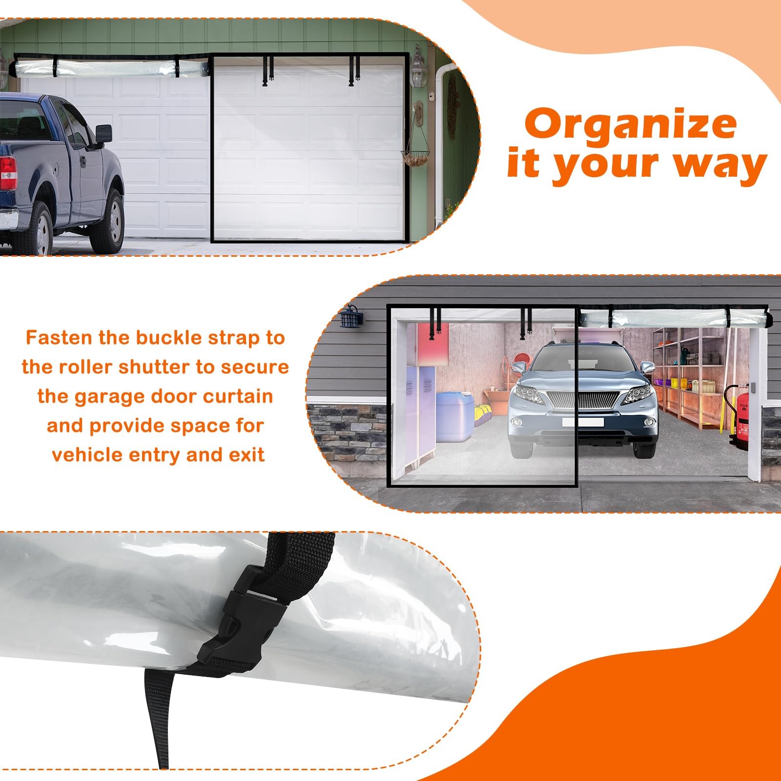 Garage Insulated Door Curtain Transparent Magnetic Screen Windproof Garage Do...