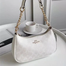 New C.OACH White CA548 Teri Shoulder Bag In Leather Coated Canvas Glacier AAA