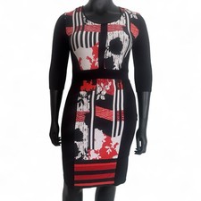 Anna Field Sz 12-14 Dress Knee Length Black Mix Print 3/4 Sleeve Stretch EU40 