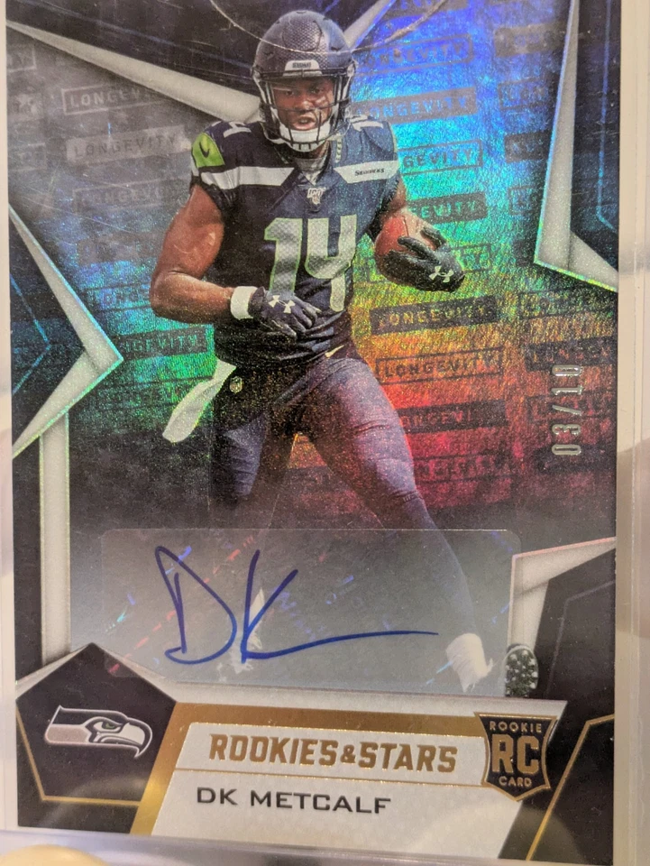 2019 DK Metcalf #3/10 Panini Rookies & Stars Gold Longevity Rookie Prizm Auto - Image 2 of 3