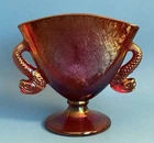 Fenton Iridescent Amberina Stretch Glass Vase Double Dolphin Handles