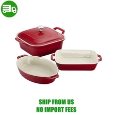Staub Stoneware4-pc, Mixed Baking Dish Set, cherry