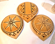 Vintage Set of 3 -African HAND CARVED Plaques Wall Hangings 6.5" Teardrop Shape